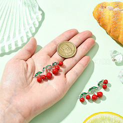 2Pcs Brass Red and Green Enamel Cherry Connector Charms&nbsp;KK-CJ0003-50