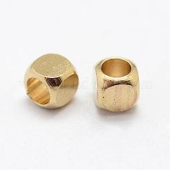 真鍮製スペーサービーズ  ニッケルフリー  キューブ  生（メッキなし）  3x3mm  穴：1.8mm&nbsp;KK-P095-30-B
