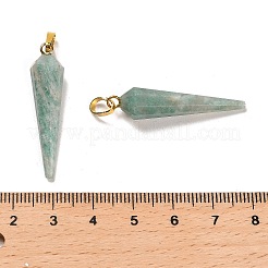 ナチュラルアマゾナイトペンダント  金メッキのバーが付いたファセットコーンチャームはベイルにスナップします  35~35.5x8~8.5mm  穴：6.5x4mm&nbsp;G-D089-01G-01