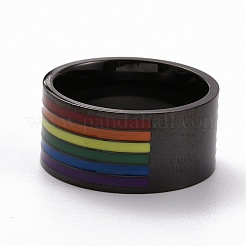 プライドスタイル201ステンレススチール指輪  ワイドバンドリング  エナメル  カラフル  電気泳動黒  usサイズ7（17.3mm）&nbsp;RJEW-F119-02EB