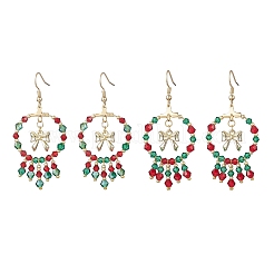 2 Pairs 2 Colors Christmas Themed Handmade Glass Seed Beads Dangle Earrings&nbsp;EJEW-MZ00488