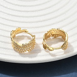 リーフブラスマイクロパヴェクリアキュービックジルコニアフープピアス  18KGP本金メッキ  15.5x17x8.5mm&nbsp;EJEW-C182-06G
