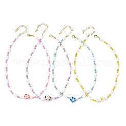 ポリマークレイの花、ガラス、天然のトランペットシェルビーズを使用した女性用ネックレス  ゴールドカラー  ミックスカラー  16.69インチ（42.4cm）&nbsp;NJEW-JN06579