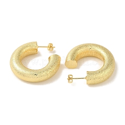 ラックメッキテクスチャ真鍮スタッドピアス  女性用ハーフフープピアス  カドミウムフリー＆鉛フリー  長持ちメッキ  18KGP本金メッキ  33x8.5mm&nbsp;EJEW-P272-04A-G