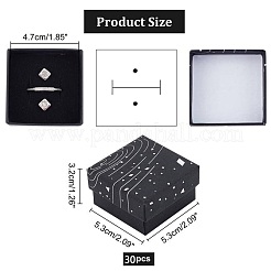 厚紙のジュエリーボックス  黒のスポンジマット付き  ジュエリーギフト包装用  銀河模様の正方形  ブラック  5.3x5.3x3.2cm&nbsp;LS-CON-NB0001-93A