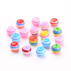 丸い樹脂ストライプビーズ  ミックスカラー  8mm  穴：2mm&nbsp;X-RB062
