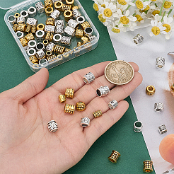 100 個 10 スタイルのチベットスタイル亜鉛合金ビーズ  コラム  ミックスカラー  6~9x6~9.5mm  穴：3~6mm  10個/スタイル&nbsp;FIND-SP0005-88