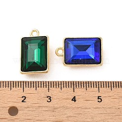 ラックメッキ合金ガラスペンダント  ファセット長方形チャーム  ミックスカラー  19x12x7mm  穴：1.8mm&nbsp;PALLOY-M216-04G