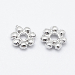 真鍮製デイジースペーサービーズ  長持ちメッキ  プラチナメッキ  ニッケルフリー  花  5.5x1.5mm  穴：1mm&nbsp;KK-F727-96P-NF