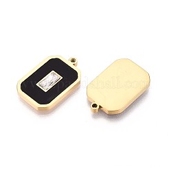 304ステンレススチールクリスタルラインストーンとアクリル長方形ペンダント  イオンプレーティング（ip）  ブラック  20x13x2mm  穴：1.2mm&nbsp;STAS-T071-15G