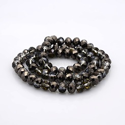 ハーフプレートファセットロンデルガラスビーズ連売り  黒メッキ  8x6mm  穴：1mm  約61個/連  15インチ&nbsp;GLAA-A024E-HP02