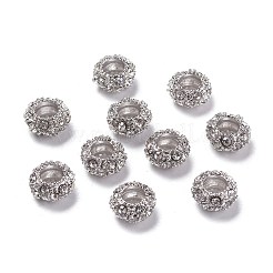合金ラインストーンのヨーロッパのビーズ  大穴ビーズ  ロンデル  白金金属色  クリスタル  11x6mm  穴：5mm&nbsp;CPDL-H998-18