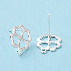 201 ステンレススチールスタッドピアス金具  水平ループと316ステンレススチールピン付き  クローバー  925銀メッキ  12.5x10.5mm  穴：1.2mm  ピン：0.7mm&nbsp;STAS-K241-14S