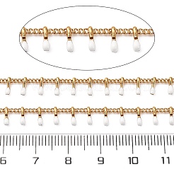 304ステンレススチールカーブチェーン  エナメルチャームとスプール付き  ハンダ付け  イオンプレーティング（ip）  ゴールドカラー  ホワイト  チャーム：6x1.5x2mm  リンク：2x1.5x0.3mm  約16.4フィート（5m）/ロール&nbsp;STAS-R100-09A-12