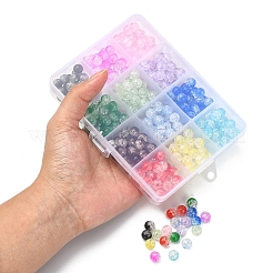360個12色透明クラックルアクリルビーズ  ラウンド  ミックスカラー  8x7.5mm  穴：1.8mm  30個/カラー&nbsp;CACR-YW0001-02