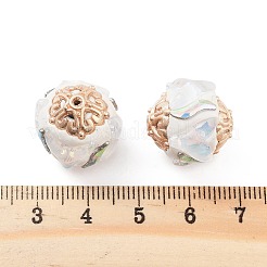 手作りのインドネシアビーズ  合金と樹脂と  丸型で魚の尾がある  ゴールドカラー  ホワイト  17.5mm  穴：1.4mm&nbsp;FIND-Q106-11