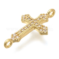 真鍮舗装クリアキュービックジルコニアコネクタチャーム  宗教クロスリンク  16KGP本金メッキ  20.5x12x3mm  穴：1.4mm&nbsp;KK-M101-02D-G02