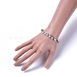 牛革レザーコードブレスレット  天然なファセットのアクアマリンビーズと真鍮キューブビーズ  2-1/4インチ（5.7cm）&nbsp;BJEW-JB04494-07