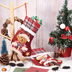 クリスマステーマの不織布バッグ  キャンディ保存用品  クリスマスの靴下  クマ  30~31cm&nbsp;ABAG-TAC0001-16B