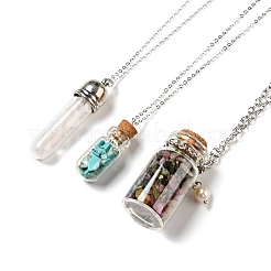 3Pcs 3 Styles Glass Wishing Bottle Pendant Necklaces&nbsp;NJEW-FS0001-02