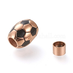 304ステンレススチール製マグネット留め具、接着端付き  エナメル  オーバル  サッカー  ローズゴールド  16x13.5x13.5mm  穴：6mm&nbsp;STAS-K199-20RG