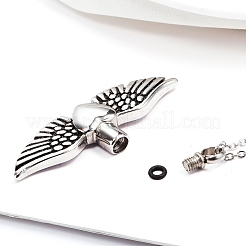 304ステンレススチール製骨壷遺灰ペンダント  ハートの翼  アンティークシルバー  22x46mm&nbsp;BOTT-PW0001-107A