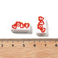 200個のプリント不透明アクリルビーズ  単語の愛の長方形  ファイヤーブリック  18.5x10x6mm  穴：2mm&nbsp;OACR-R005-01C