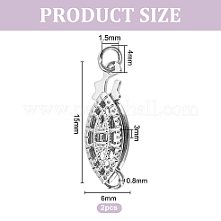 真鍮製中空馬目ボックス留め金2個  丸カン付き  プラチナ  15x6x3mm  穴：1.5mm&nbsp;KK-GO0002-36P