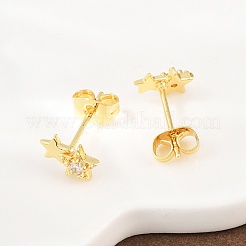 Brass Micro Pave Clear Cubic Zirconia Stud Earrings&nbsp;EJEW-F405-20B-G