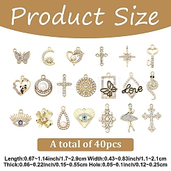 40pcs20スタイルアロイラインストーンペンダント  エナメル  混合図形  ゴールドカラー  17~29x11~21x1.5~5.5mm  穴：1.2~2.5mm  2個/スタイル&nbsp;FIND-YW0009-04