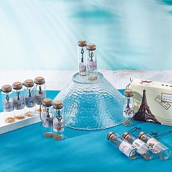 透明ガラスウィッシングボトルペンダントデコレーション  中にプラスチック製のビーズとペンダントが入っています  コルク栓  透明  120mm  12個/セット&nbsp;HJEW-WH0036-43