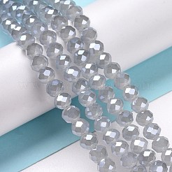 電気メッキガラスビーズセット  パール光沢メッキ  多面カット  ロンデル  ホワイトスモーク  6x4.5~5mm  穴：1mm  約85~88個/連  16.1~16.5インチ（41~42cm）&nbsp;GLAA-K027-PL-A08-A