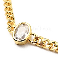 Cubic Zirconia Oval Link Bracelet with Curb Chains&nbsp;BJEW-A127-05G