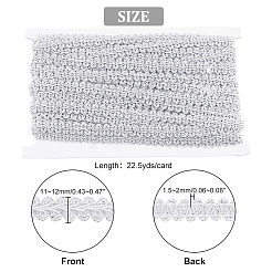 スパークル編組ポリエステルレーストリム  服飾材料  銀  3/8~1/2インチ（11~12mm）  22.5ヤード/カード&nbsp;OCOR-WH0079-24B