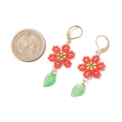 304 Stainless Steel Flower with Leaf Leverback Earrings&nbsp;EJEW-MZ00456