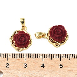 真鍮製の樹脂ペンダント  ローズ  18KGP本金メッキ  レッド  15.5x13x6.5mm  穴：4x2mm&nbsp;KK-B139-16G-01