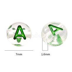 無色透明アクリルビーズ  水平穴  ランダムな文字でフラットラウンド  シーグリーン  7x4mm  穴：1.6mm  200個/セット&nbsp;MACR-YW0001-23B