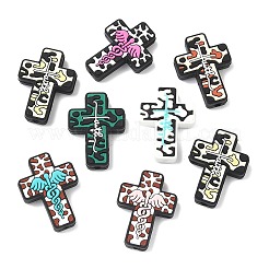 14 個 7 スタイルのシリコン焦点ビーズ  クロス  ミックスカラー  33x24~24.5x7.5~8mm  穴：2~3mm  2個/スタイル&nbsp;SIL-CJ0002-91