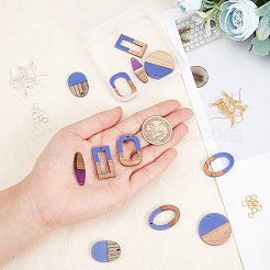 DIYダングルピアス作成キット  12個6スタイルレジン＆ウッドペンダント  楕円形＆フラットラウンド＆馬の目＆長方形  40個2色真鍮ピアスフックと3.87g2色真鍮丸カン  モーブ&nbsp;RESI-OC0001-12