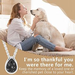 Natural Snowflake Obsidian Teardrop Urn Ashes Pendant 304 Stainless Steel Cable Chain Necklaces&nbsp;NJEW-OC0001-09A