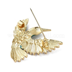 鳥のラインストーンエナメルピン  バックパック用合金ラペルピン  グリッターパウダー付き  ダークターコイズ  39x41mm&nbsp;JEWB-G040-09G-01