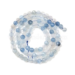 天然石アクアマリンビーズ連売り  多面カット  ラウンド  4mm  穴：0.5mm  約90個/連  15インチ（38cm）&nbsp;G-F509-10-4mm-A