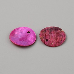 ナチュラルあこやシェルペンダント  マザーオブパールシェルフラットラウンドチャーム  染め  カメリア  15~15.5x1.5~2mm  穴：1.4mm&nbsp;LS-BSHE-WH0002-05C