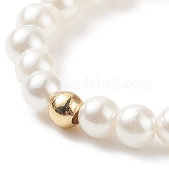 Shell Pearl & Brass Heart Beaded Stretch Rings for Women&nbsp;RJEW-TA00056