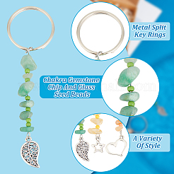 2 Sets Chakra Gemstone Chip Keychains with Glass Seed Beads&nbsp;KEYC-HY0001-23