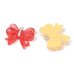 透明樹脂ペンダント  蝶結び  プラチナアイアンループ＆グリッターパウダー付き  ミックスカラー  23x28.5x7mm  穴：2mm&nbsp;RESI-D016-05