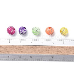 メッキアクリルビーズ  ライン入り  ラウンド  ミックスカラー  7~8x7~8x7~8mm  穴：2mm  約1800個/500g&nbsp;PACR-S188-8mm-M