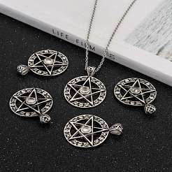 Vintage Men's 304 Stainless Steel Ring with Pentagram Star Pendants&nbsp;STAS-O044-25B