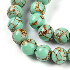 Synthetic Gold Line Turquoise Beads Strands&nbsp;G-A255-A03-02B