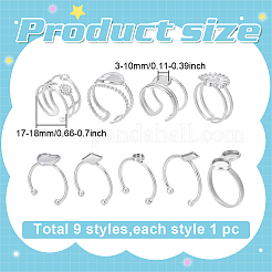 9個 9スタイル 201 & 304 ステンレススチール オープンカフリング金具  リング設定  ステンレス鋼色  16.9~19mm  1個/スタイル&nbsp;STAS-WR0001-32
